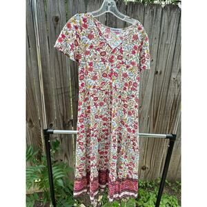 Temofon Boho Floral Midi Dress – Size M, P2P 20"